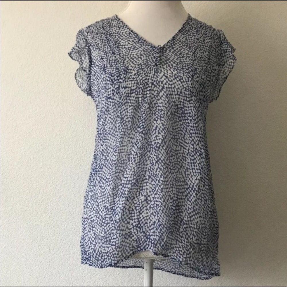 Joie Blue White Graphic Dot Silk Aceline Blouse